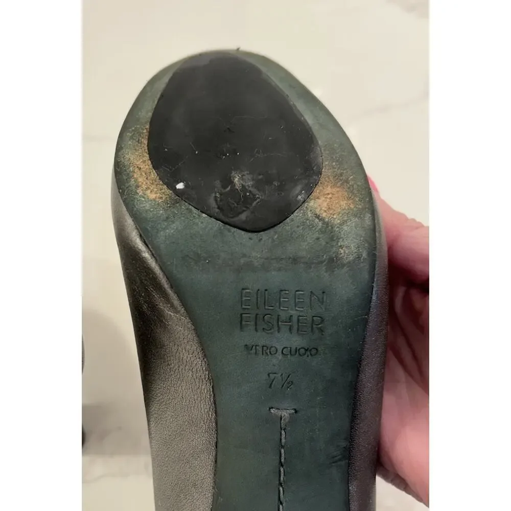 Eileen Fisher Pure‎ II Womens Sz 7.5 M Gray Metallic Pumps Heels Shoes Round Toe